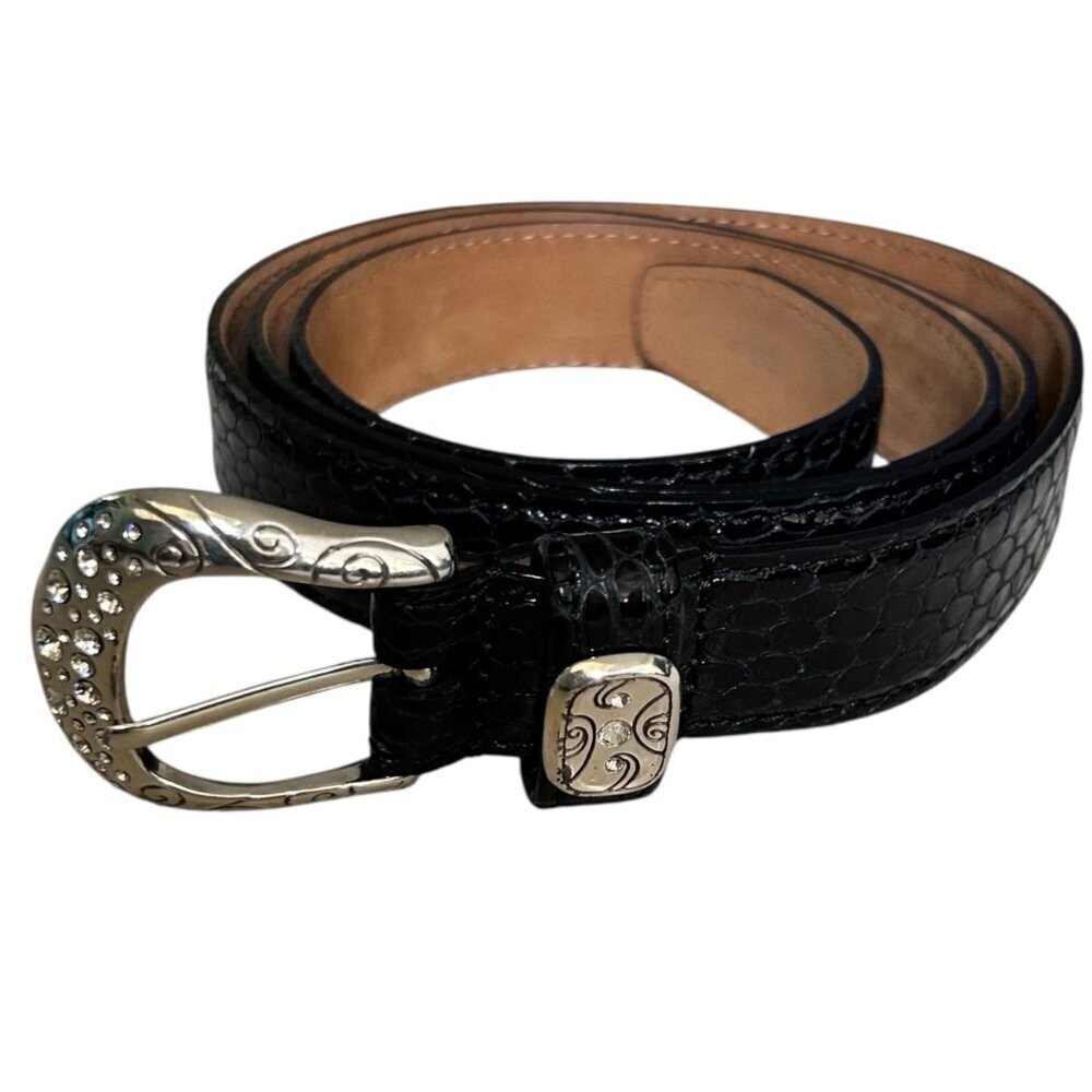 Brighton Black Leather Silver Belt Snake Print Women Western Preppy